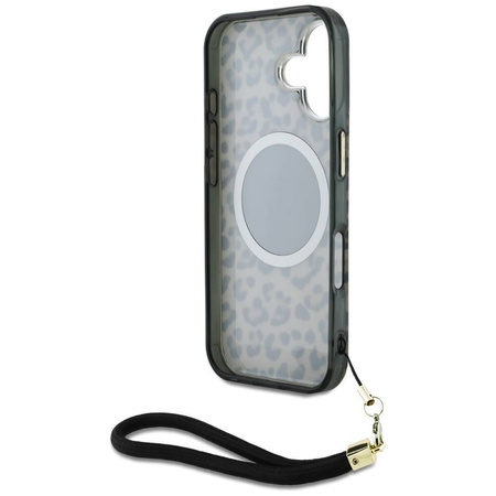 Original Case IPHONE 16 Guess HC IML Leopard Triangle Cord Strap brown