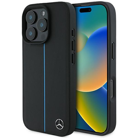 Mercedes nakładka do iPhone 16 Pro 6,3" MEHMP16L23RURBK Hardcase MB Blue Line Leather MagSafe czarna