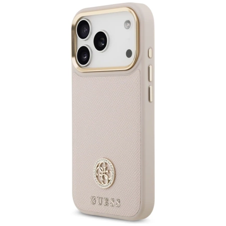 Etui Guess Grained Strass Logo MagSafe na iPhone 17 Pro - różowe
