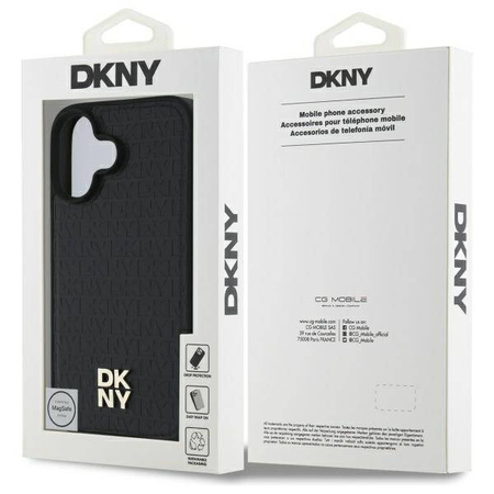 Original Handyhülle IPHONE 16 DKNY Hardcase Repeat Pattern Stack Logo MagSafe (DKHMP16SPSHRPSK) schwarz