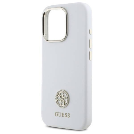 Original Case IPHONE 16 PRO MAX Guess Hardcase Silicone Logo Strass 4G (GUHCP16XM4DGPH) white