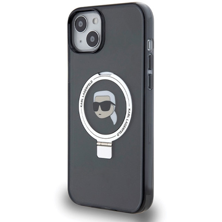 Karl Lagerfeld Ring Stand Karl Head MagSafe Hülle für iPhone 15 Plus / 14 Plus – Schwarz