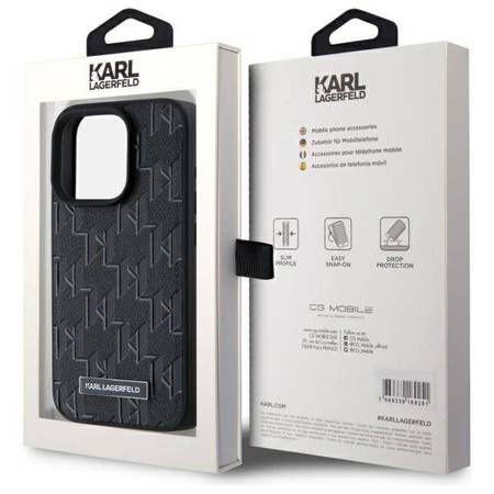 Oryginalne Etui IPHONE 15 PRO Karl Lagerfeld Hardcase Leather Monogram Metal Logo MagSafe (KLHMP15LPKHPORPK) czarne