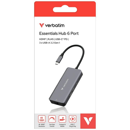 Adapter Hub Verbatim USB-C/HDMI/3xUSB-A   3.2/RJ45 aluminiowy 32157