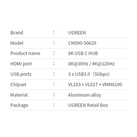 Ugreen 4w1 wielofunkcyjny HUB USB Typ C - 3x USB 3.2 Gen 1 / HDMI 2.1 8K 30Hz szary (50629 CM500)