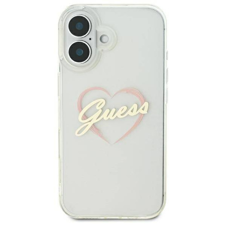 Original Case IPHONE 16 Guess Hardcase IML Heart (GUHCP16SHCHGSPT) transparent