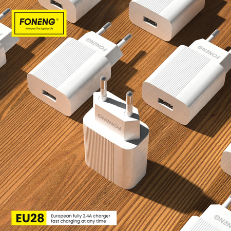 Foneng Ładowarka sieciowa EU28 - USB - 2,4A z kablem USB na Typ C biała