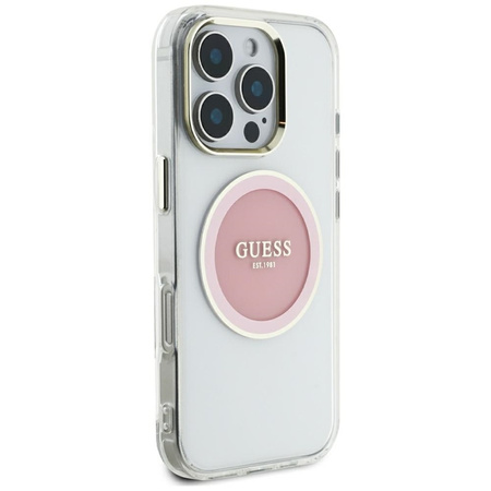 Guess IML Metal Colored Circle Classic Logo MagSafe - Etui do iPhone 16 Pro Max (różowy)