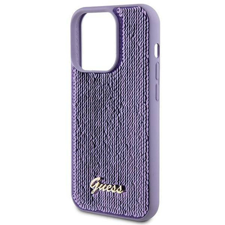 Guess Pailletten-Schriftzug-Metallgehäuse für iPhone 15 Pro Max – Lila