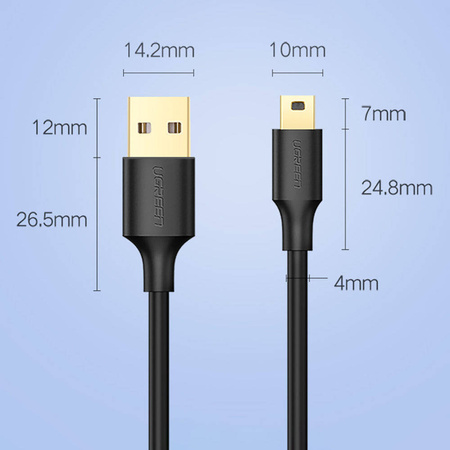 Ugreen 5-pinowy pozłacany kabel USB - mini USB 0,25m czarny (US132)