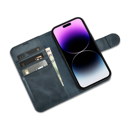 iCarer Oil Wax Wallet Case 2in1 Case iPhone 14 Pro Max Leder Flip Cover Anti-RFID Blau (WMI14220724-BU)
