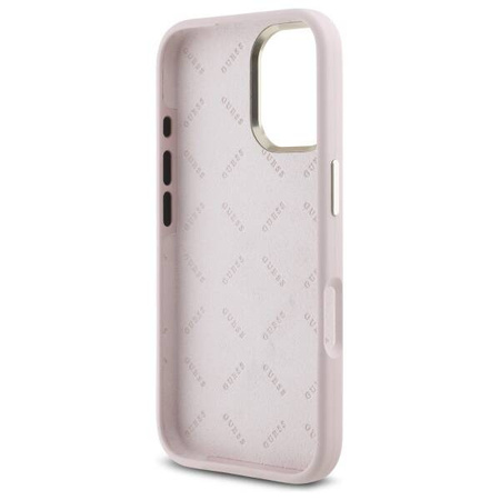 Original Handyhülle IPHONE 16 Guess Hardcase Silicone Logo Strass 4G (GUHCP16SM4DGPP) blassrosa