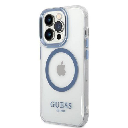 Guess nakładka do iPhone 13 Pro Max 6,7" GUHMP14XHTRMB niebieska HC Magsafe Metal Outline