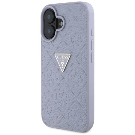Case IPHONE 16 Guess Hot Stamp 4G Pattern Triangle Metal Logo purple