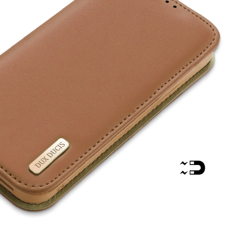 Dux Ducis Hivo Leather Flip Cover Genuine Leather Wallet for Cards and Documents iPhone 14 Brown