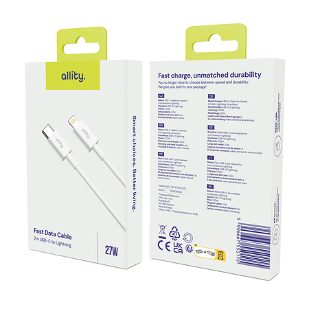 Allity kabel AUC-03 USB-C - Lightning 2,0 m 27W biały