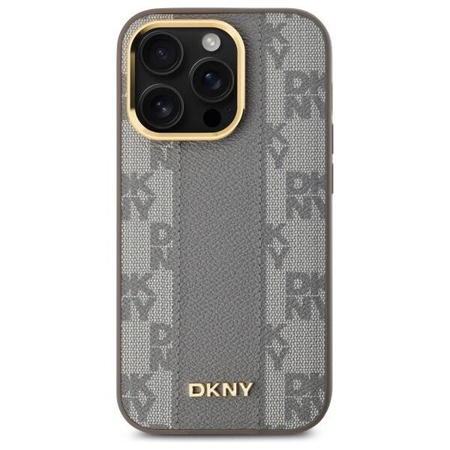 Oryginalne Etui IPHONE 14 PRO DKNY Hardcase Leather Checkered Mono Pattern MagSafe (DKHMP14LPCPVSLE) beżowe