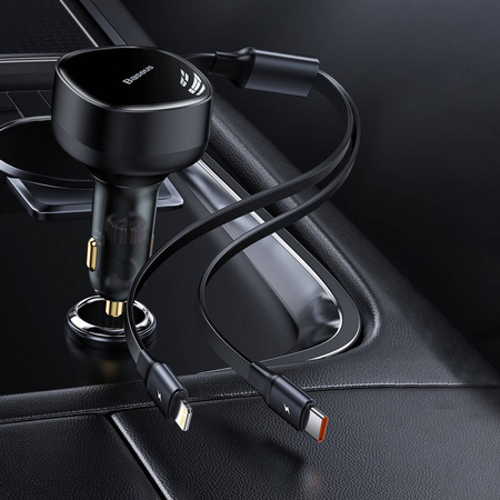 Baseus Enjoyment Retractable 2-in-1 Car Charger C+L 30W Black