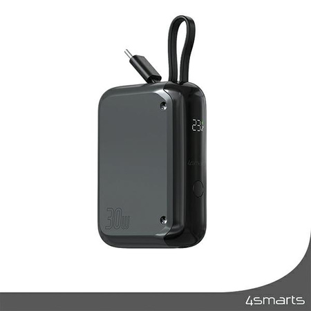 4smarts Powerbank Pocket 10000mAh 30W z wbudowanym kablem USB-C 15cm space grey 540699