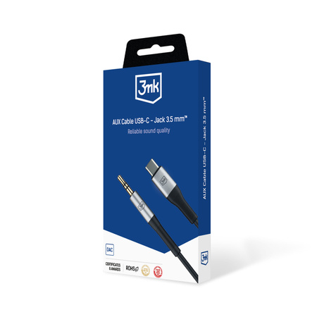Kabel 3mk AUX minijack 3.5 mm / USB-C - srebrny