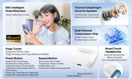 Słuchawki Bluetooth REMAX TWS W37 WHITE ENC BT 5.4