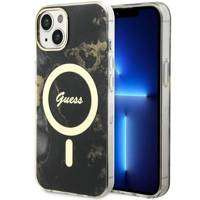 Guess, GUHMP14SHTMRSK iPhone 14 6,1" schwarz/schwarzes Hardcase Golden Marble MagSafe