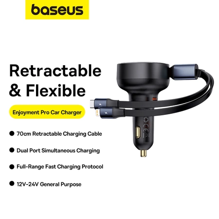 Ładowarka samochodowa Baseus Enjoyment USB-C z kablem USB-C / Lightning 60W - czarny