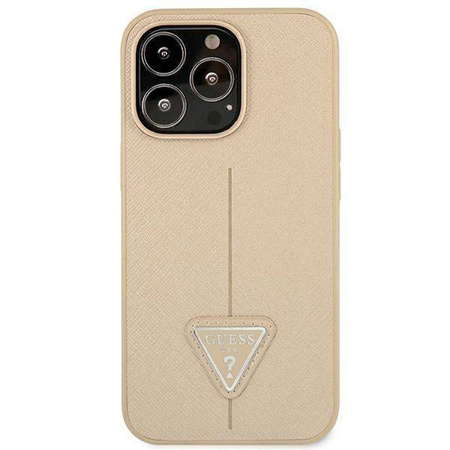 Oryginalne Etui IPHONE 14 PRO MAX Guess Hardcase Saffianotriangle Logo (GUHCP14XPSATLE) beżowe
