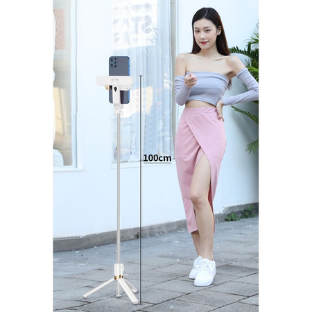 Zestaw / uchwyt selfie z pilotem na bluetooth tripod LED SSTR-20 biały