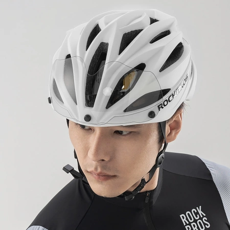 Kask rowerowy Rockbros z szybką, odpinane okulary z ochroną UV, unisex, matowy - biały