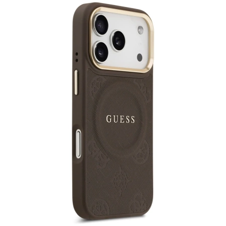 Etui Guess Peony Hot Stamp MagSafe na iPhone 17 Pro - brązowe