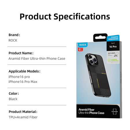 Rock Etui Ultra Thin Aramid Fiber Kevlar 600D do Iphone 16 Pro czarne