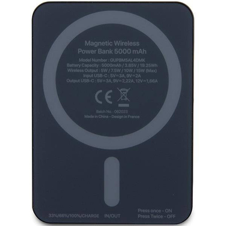 Guess powerbank indukcyjny 15W GUPBM5ALGSGK 5000mAh czarny MagSafe Metal Script Logo