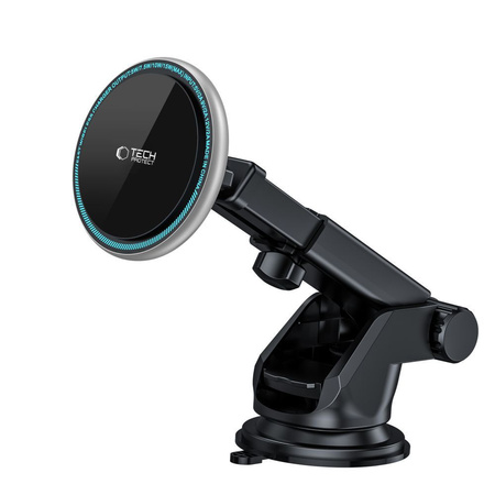 Magnetyczny Uchwyt Samochodowy MagSafe z 15W Ładowaniem Indukcyjnym do Przedniej Szyby / Deski Rozdzielczej Ramię Teleskopowe Tech-Protect A2 czarny