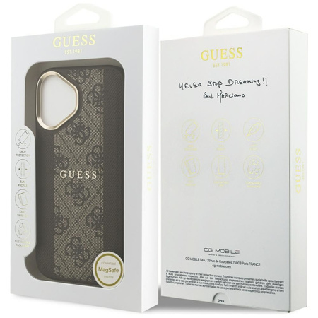 GUESS futerał do IPHONE 17 kompatybilny z MagSafe GUHMP17SPG4SEMCW (PU W/ 4G Stripe) brązowy