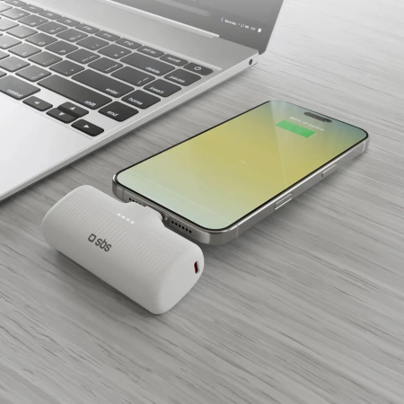 SBS EcoPower 5000 mAh 10W Powerbank mit integriertem USB-C-Anschluss - Weiß