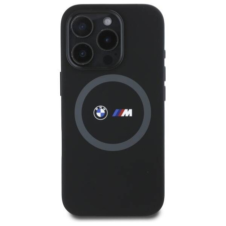 Oryginalne Etui IPHONE 16 PRO MAX BMW Hardcase M Silicone Printed Ring MagSafe (BMHMP16X23SROK) czarne
