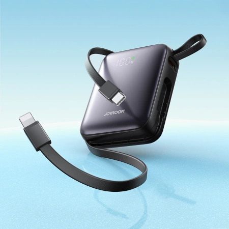 Joyroom JR-PBF27 10000 mAh 22,5 W Powerbank mit integrierten USB-C- und Lightning Kabeln - Schwarz