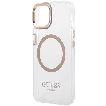 Oryginalne Etui IPHONE 14 PLUS / 15 PLUS Guess Hard Case Metal Outline Magsafe złote