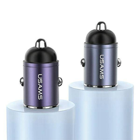 Ładowarka Samochodowa 30W PD USB-C + USB Fas Charge Z Wbudowaym Pierścieniem USAMS C38 CC206CC01 (US-CC206) fioletowa