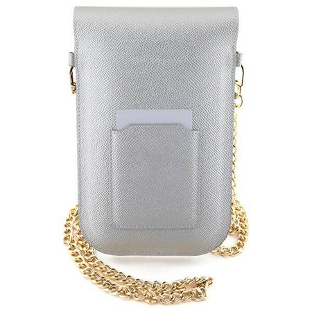 Hello Kitty Leder-Metall-Logo-Kettentasche – Silber