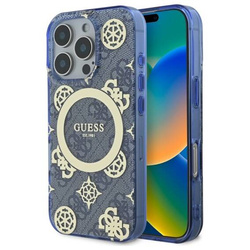 Original Handyhülle IPHONE 16 PRO MAX Guess Hardcase IML Peony On 4G Background MagSafe (GUHMP16XH4PYEEB) blau