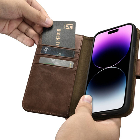 iCarer Oil Wax Wallet Case 2in1 iPhone 14 Pro Max Flip Leather Cover Anti-RFID Brown (WMI14220724-BN)