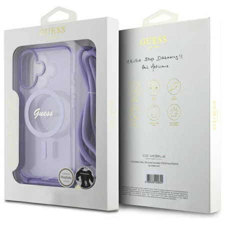 Original Case IPHONE 16 Guess Hardcase Crossbody Cord Script MagSafe (GUHMP16SHCTSGNSU) purple