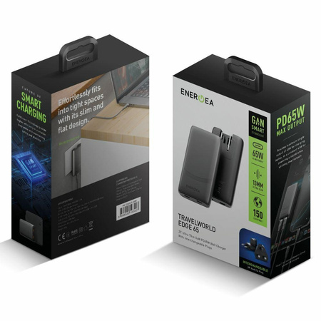 Ładowarka sieciowa Energea TravelWorld   Edge 65W 2xUSB-C PD/PPS/QC3.0 (US/UK/EU) grafitowy