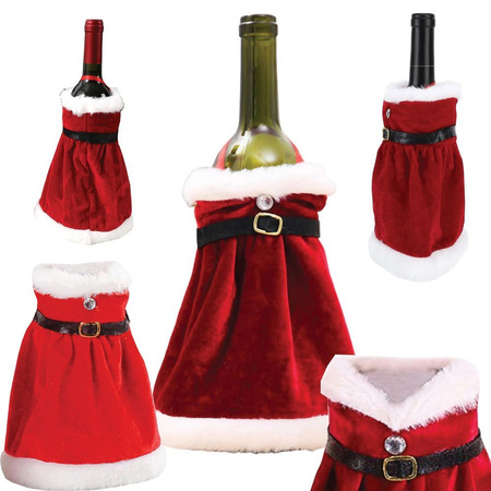 Świąteczny pokrowiec ubranko na butelkę wzór "Świąteczna sukienka" RC-K-301 multikolor