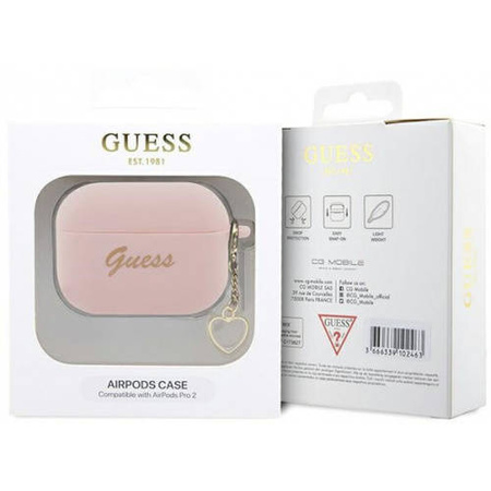 Guess GUAP2LSCHSP AirPods Pro 2 Cover Pink/Pink Silikon Charm Heart Collection