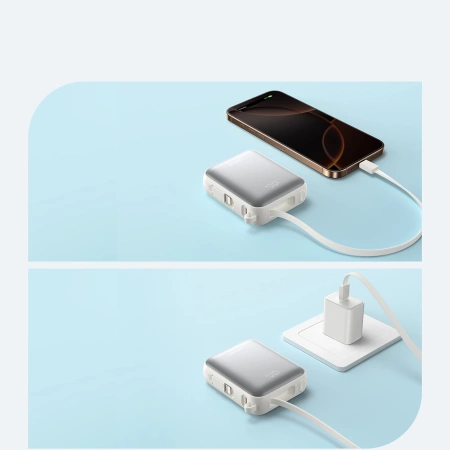 Joyroom JR-PBF27 10000mAh 22.5W Powerbank with Built-in USB-C and Lightning Cables - White