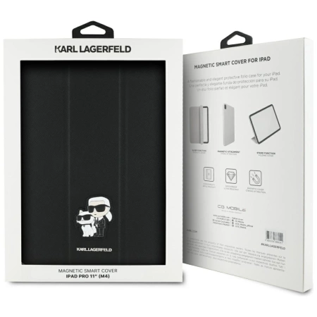 Karl Lagerfeld Saffiano Magnetic Karl &amp; Choupette iPad Pro 11&quot; 2024 Book Cover Case - Black