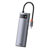 Baseus Metal Gleam 8w1 wielofunkcyjny HUB USB Typ C - USB Typ C Power Delivery 100 W / HDMI 4K 30 Hz / czytnik kart SD i microSD / 3x USB 3.2 Gen 1 / RJ45 1 Gbps Szary (CAHUB-CV0G)